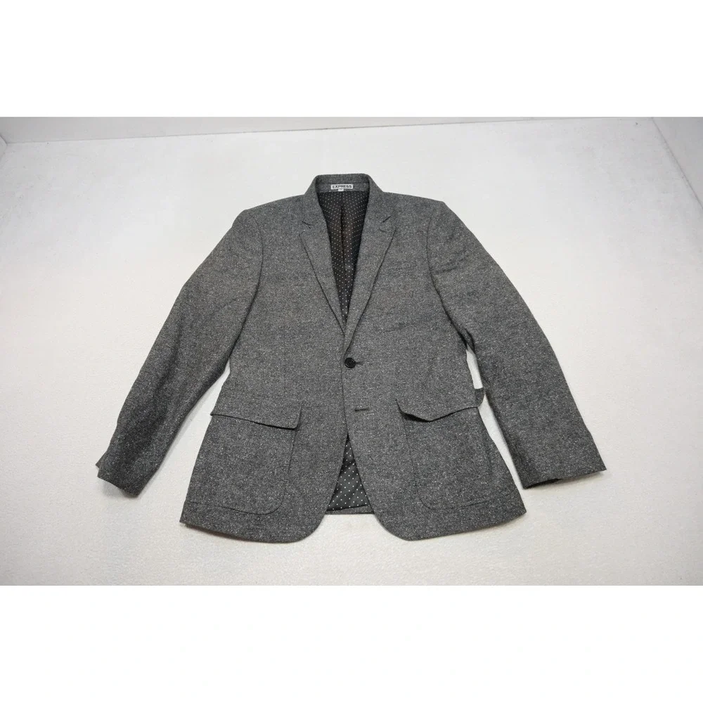 Express Blazer Men 36S Grey Textured Elbow Patches Two Button Excellent